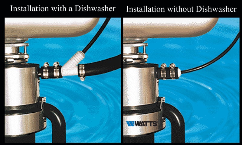Watts Premier محول غسالة الصحون العالمية من واتس بريمير / خط تصريف إلى التخلص من القمامة لأنظمة التناضح العكسي، تركيب دفع وبارب، موصل خرطوم، مشابك خرطوم من الفولاذ المقاوم للصدأ البحرية، لا حاجة للحفر - Image 2